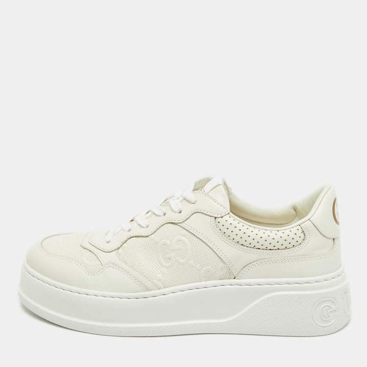 مملوكة مسبقًا Gucci Chunky B Size 41.5 Off White Jumbo GG Leather Low Top Sneakers