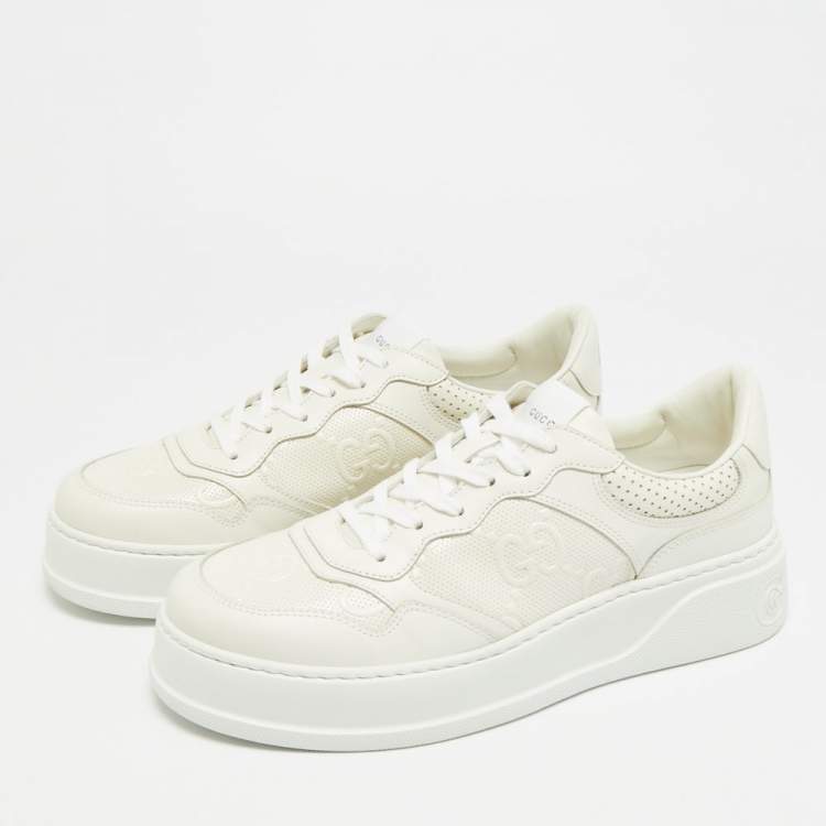 مملوكة مسبقًا Gucci Chunky B Size 41.5 Off White Jumbo GG Leather Low Top Sneakers