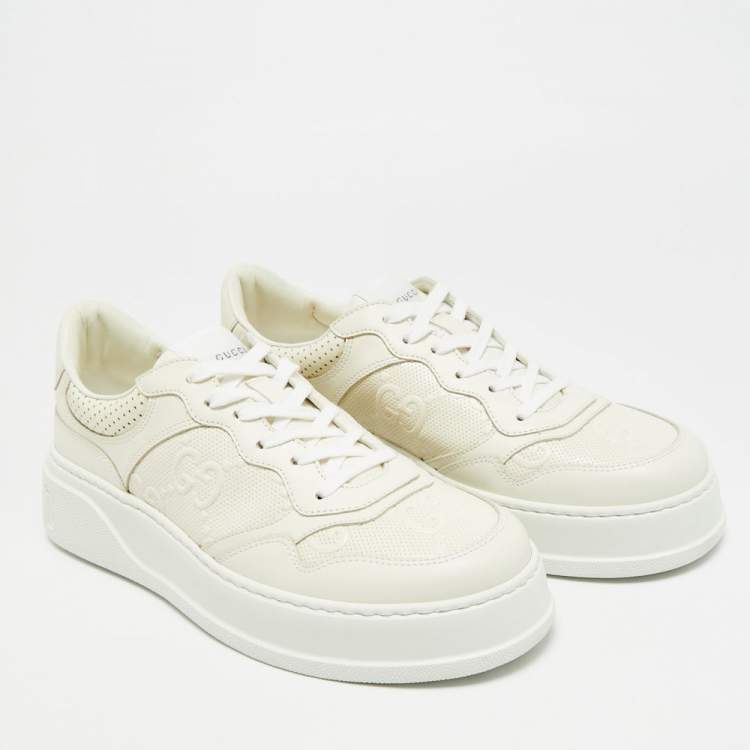 مملوكة مسبقًا Gucci Chunky B Size 41.5 Off White Jumbo GG Leather Low Top Sneakers