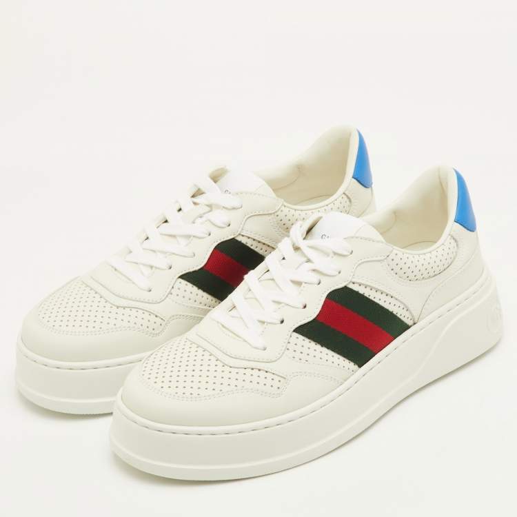 Pre Owned Gucci GG Web Size 41.5 White Leather Low Top Sneakers