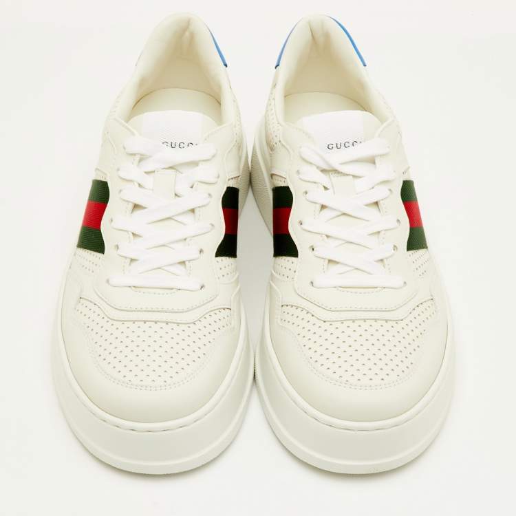 Pre Owned Gucci GG Web Size 41.5 White Leather Low Top Sneakers