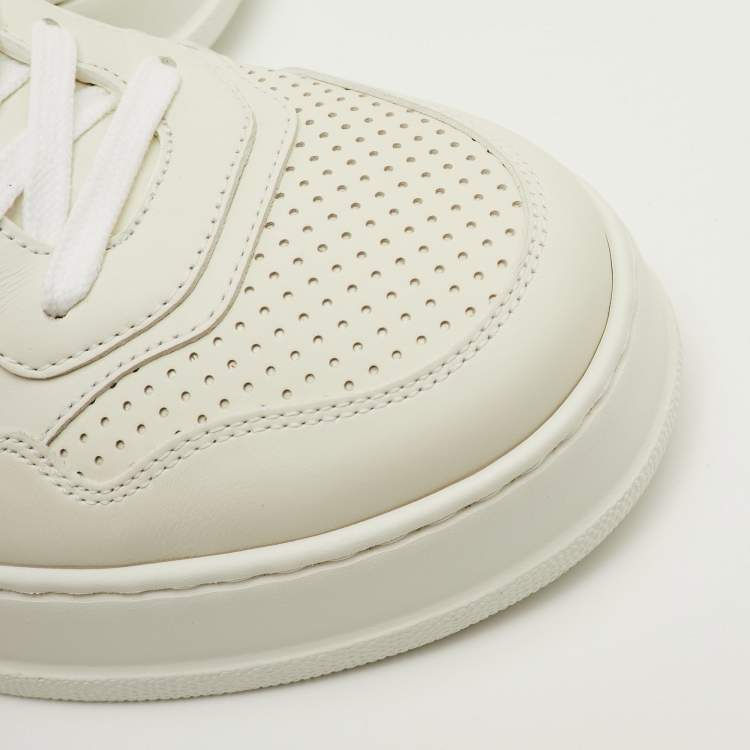 Pre Owned Gucci GG Web Size 41.5 White Leather Low Top Sneakers