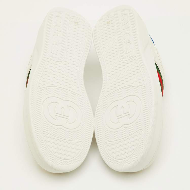 Pre Owned Gucci GG Web Size 41.5 White Leather Low Top Sneakers
