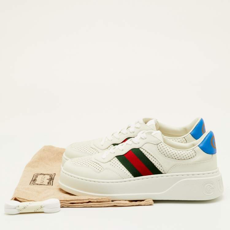 Pre Owned Gucci GG Web Size 41.5 White Leather Low Top Sneakers
