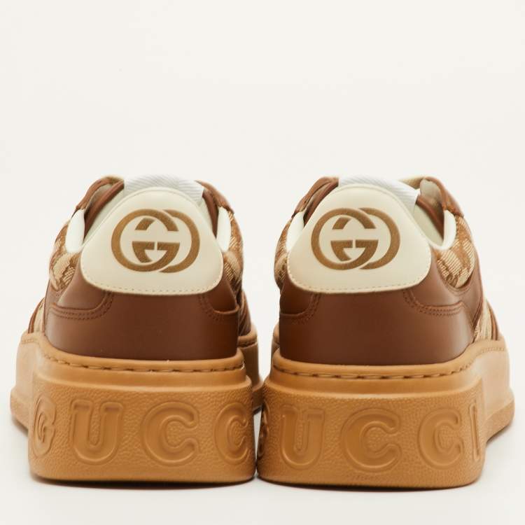 Pre Owned Gucci Screener Size 41.5 Beige/Brown GG Canvas and Leather Low Top Sneakers
