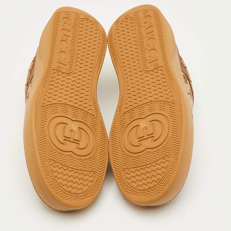 Pre Owned Gucci Screener Size 41.5 Beige/Brown GG Canvas and Leather Low Top Sneakers