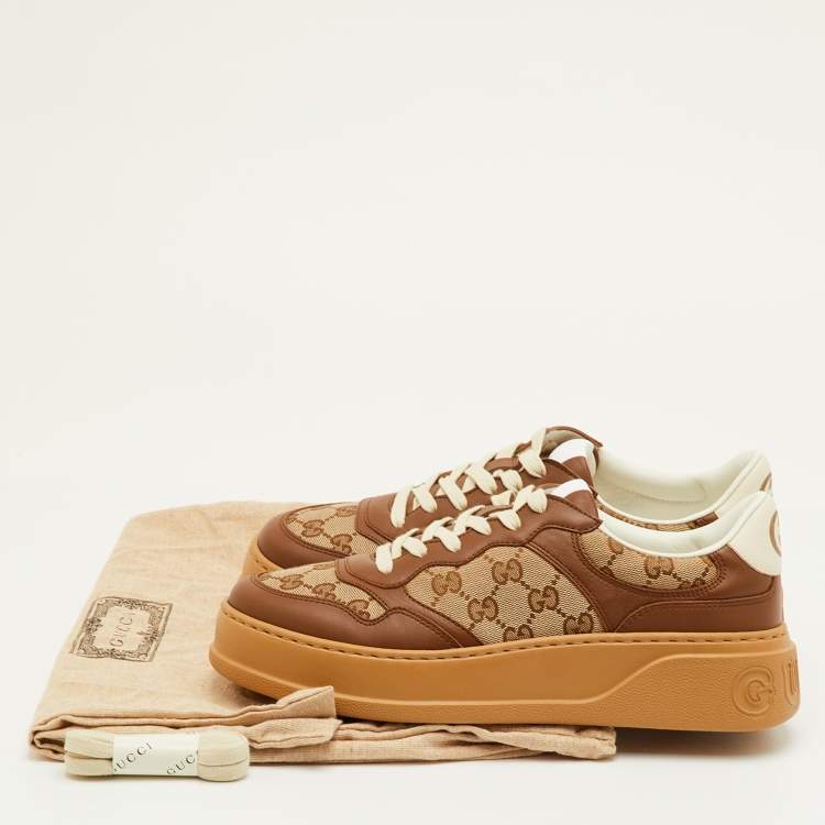 Pre Owned Gucci Screener Size 41.5 Beige/Brown GG Canvas and Leather Low Top Sneakers