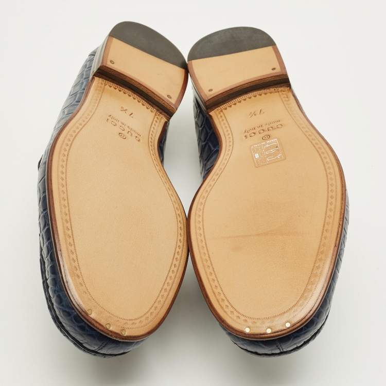 Pre Owned Gucci 1953 Horsebit Size 41.5 Blue Crocodile Loafers
