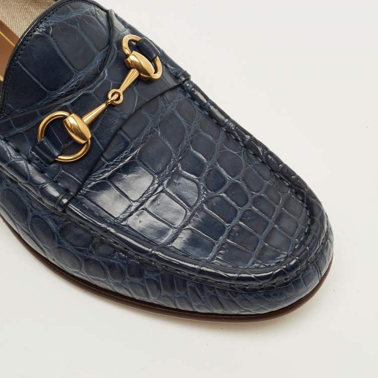 Pre Owned Gucci 1953 Horsebit Size 41.5 Blue Crocodile Loafers