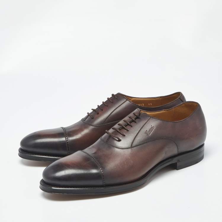 Pre Owned Gucci Size 45 Brown Leather Lace Up Oxfords