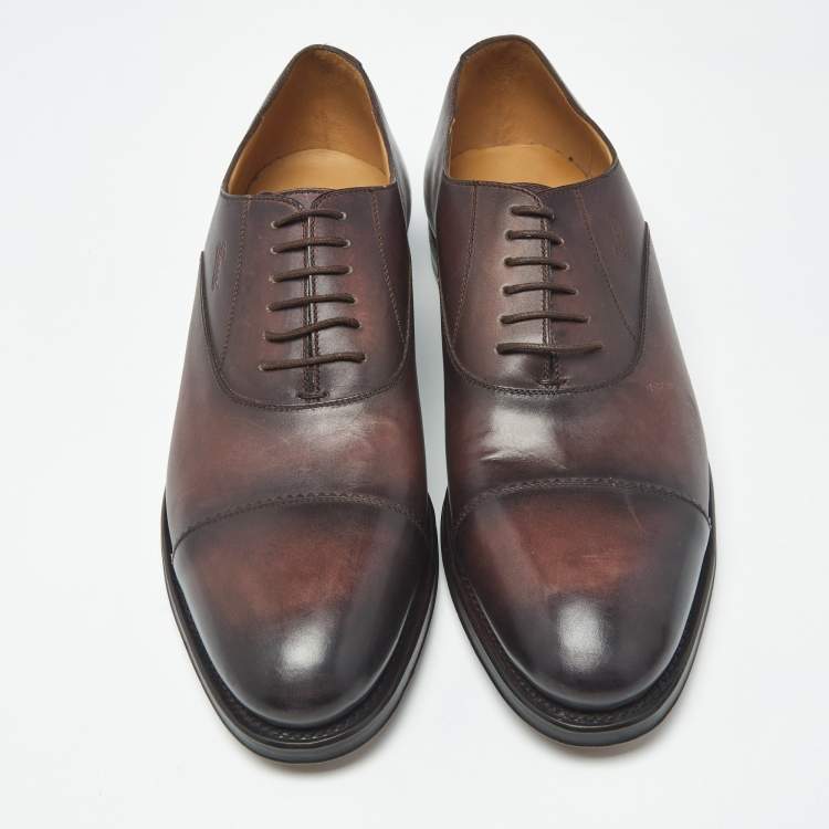 Pre Owned Gucci Size 45 Brown Leather Lace Up Oxfords