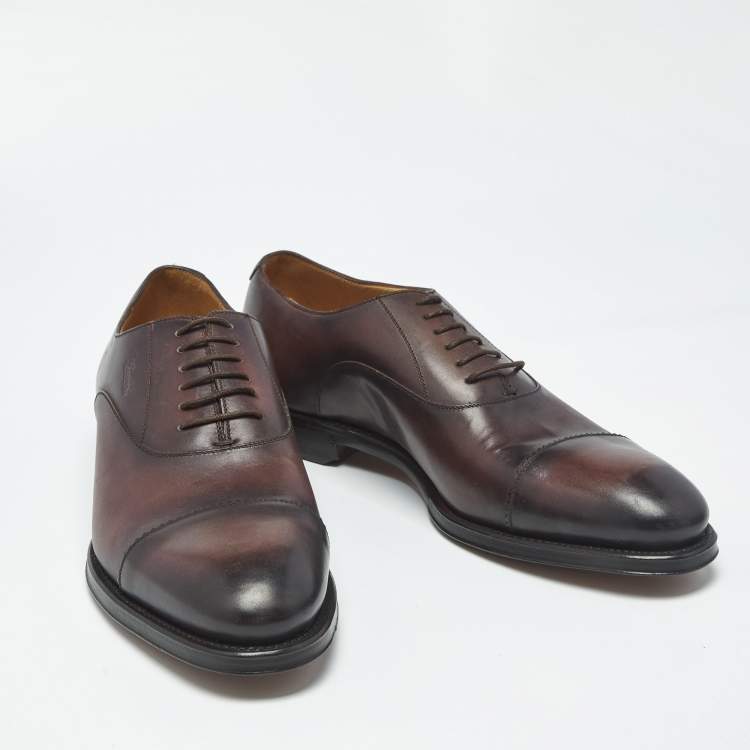 Pre Owned Gucci Size 45 Brown Leather Lace Up Oxfords