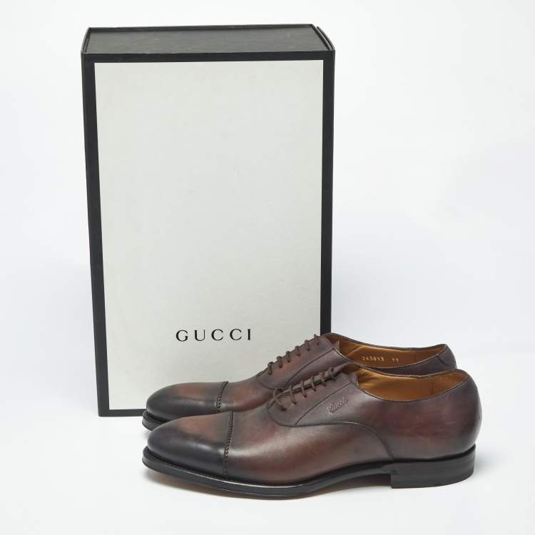 Pre Owned Gucci Size 45 Brown Leather Lace Up Oxfords
