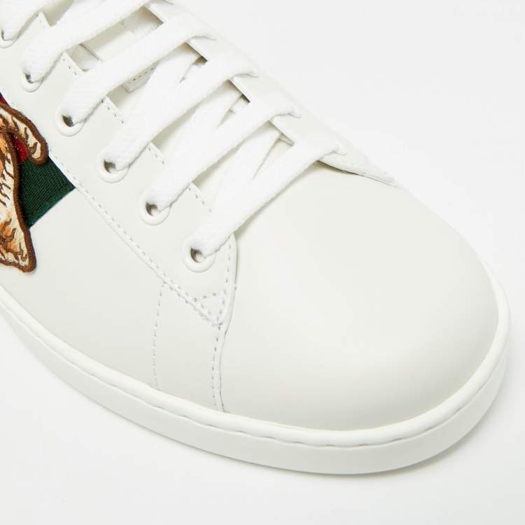 Pre Owned Gucci Ace Tiger Embroidered Size 43 White Leather Low Top Sneakers