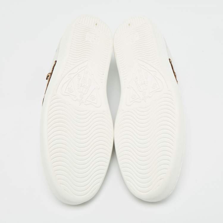 Pre Owned Gucci Ace Tiger Embroidered Size 43 White Leather Low Top Sneakers