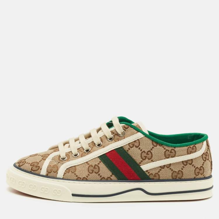 Pre Owned Gucci Tennis 1977 Size 38.5 Beige/Brown GG Canvas Low Top Sneakers
