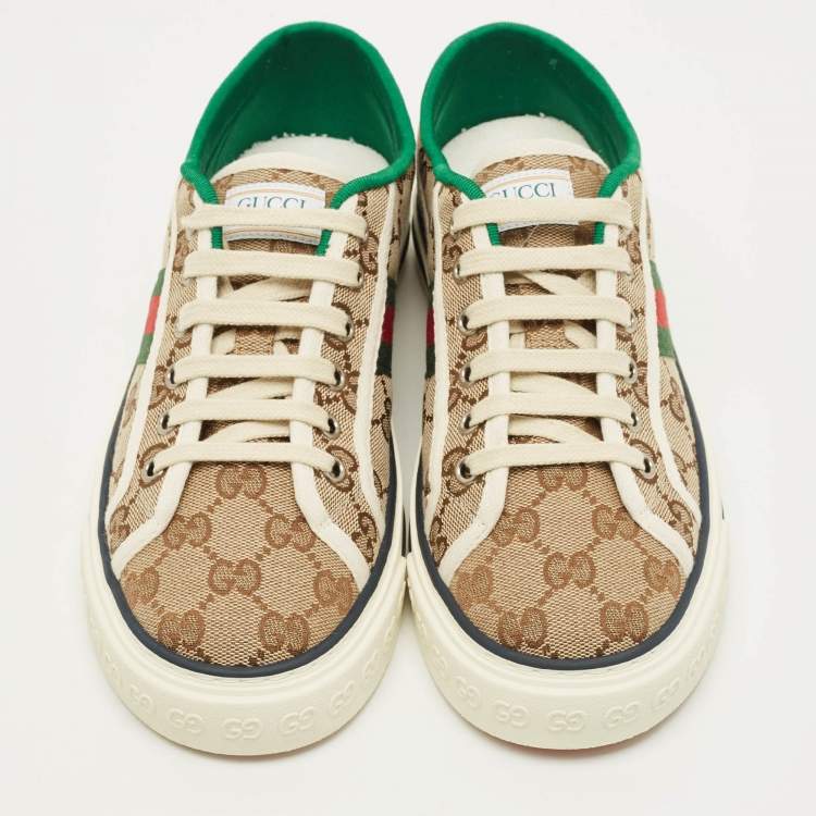 Pre Owned Gucci Tennis 1977 Size 38.5 Beige/Brown GG Canvas Low Top Sneakers