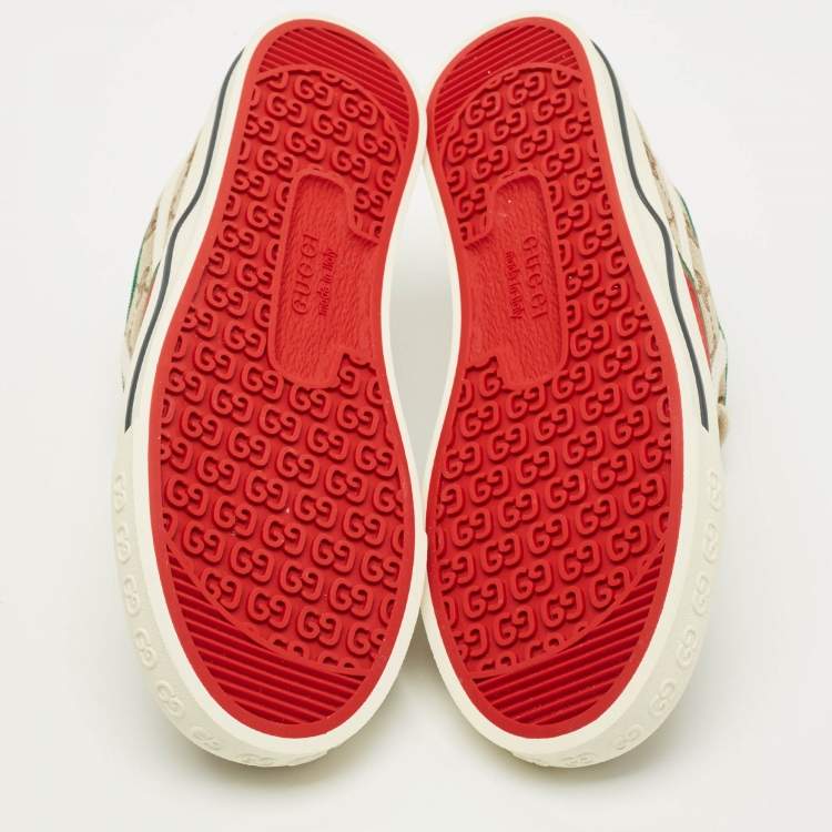 Pre Owned Gucci Tennis 1977 Size 38.5 Beige/Brown GG Canvas Low Top Sneakers