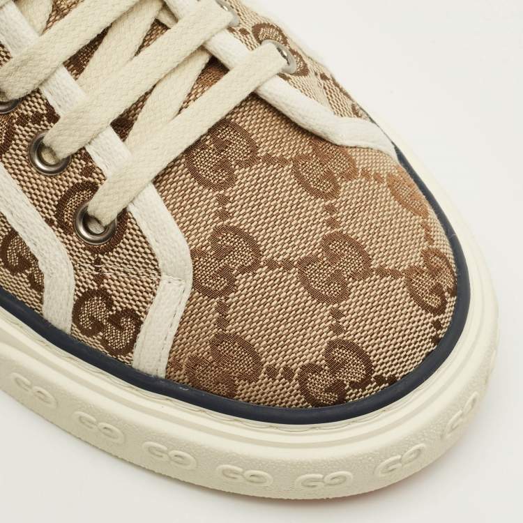 Pre Owned Gucci Tennis 1977 Size 38.5 Beige/Brown GG Canvas Low Top Sneakers