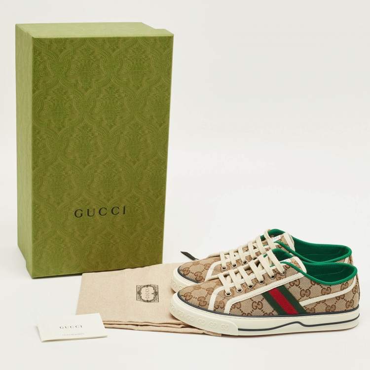 Pre Owned Gucci Tennis 1977 Size 38.5 Beige/Brown GG Canvas Low Top Sneakers