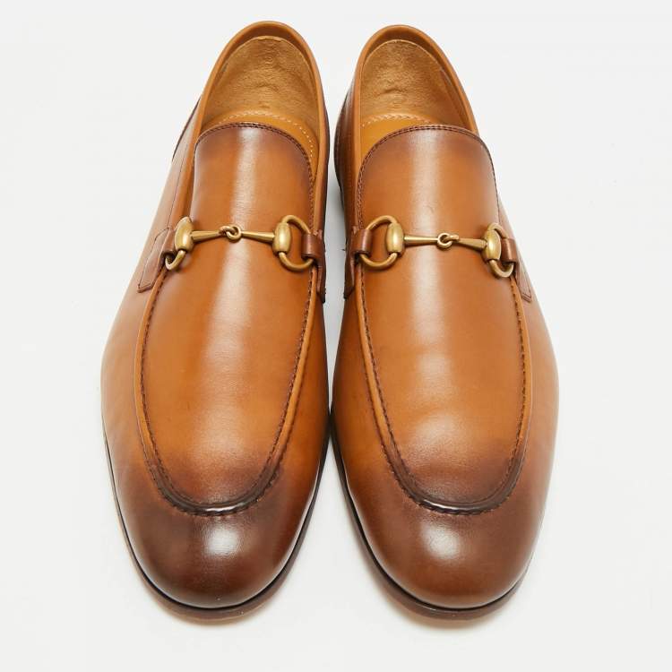 Pre Owned Gucci Jordaan Size 44 Brown Leather Horsebit  Loafers