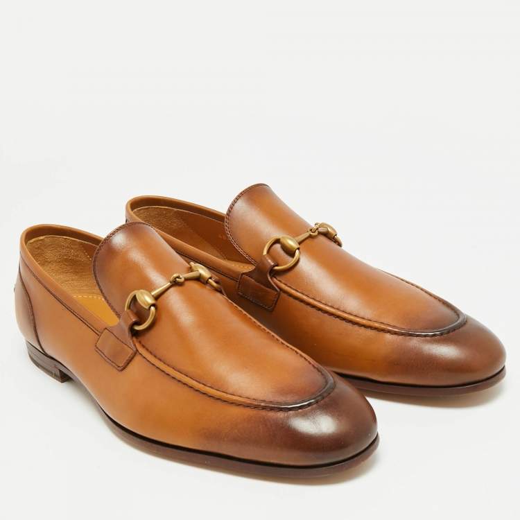 Pre Owned Gucci Jordaan Size 44 Brown Leather Horsebit  Loafers