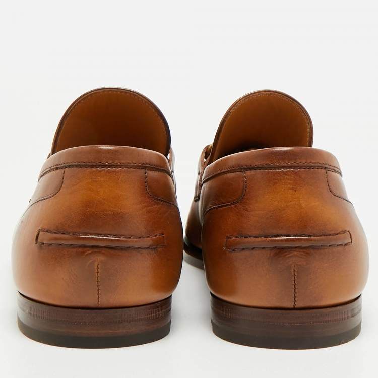 Pre Owned Gucci Jordaan Size 44 Brown Leather Horsebit  Loafers