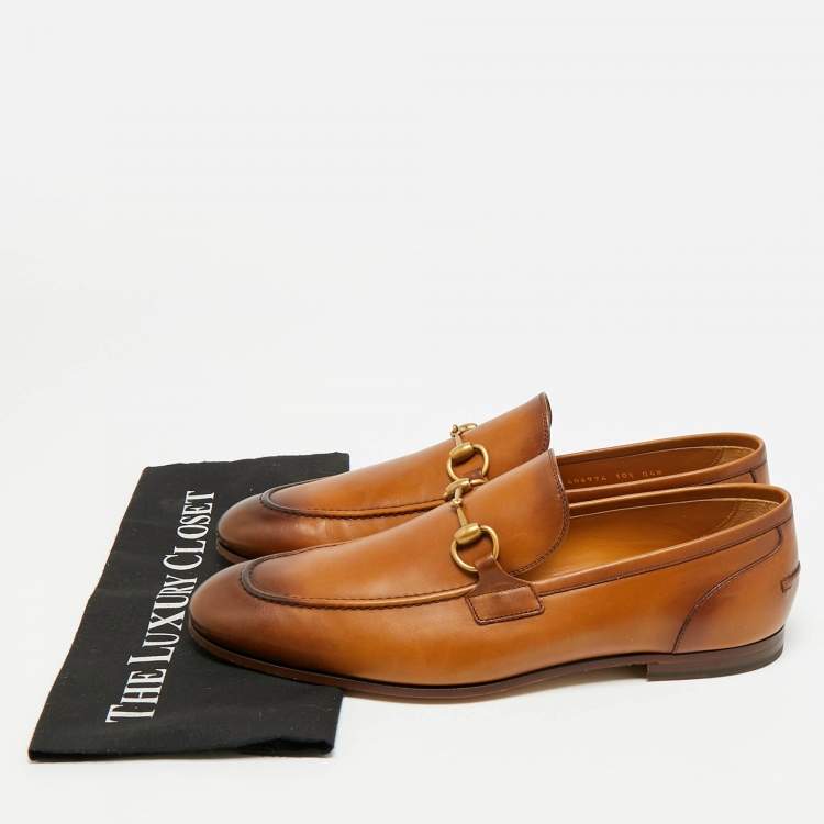 Pre Owned Gucci Jordaan Size 44 Brown Leather Horsebit  Loafers