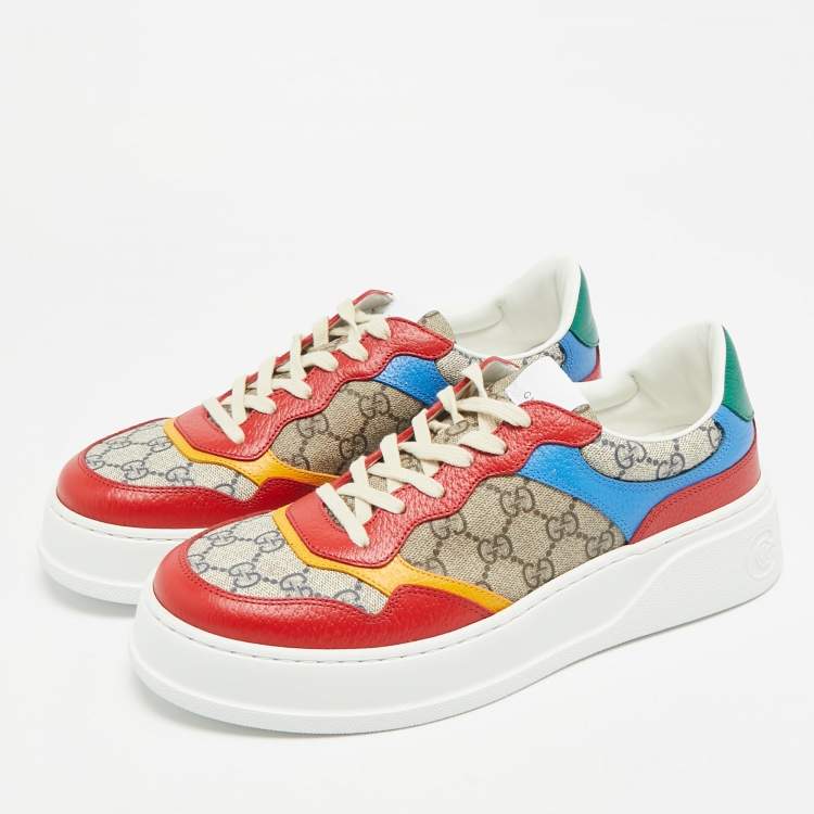 Pre Owned Gucci Chunky B Size 42.5 Multicolor Coated Canvas and Leather Low Top Sneakers