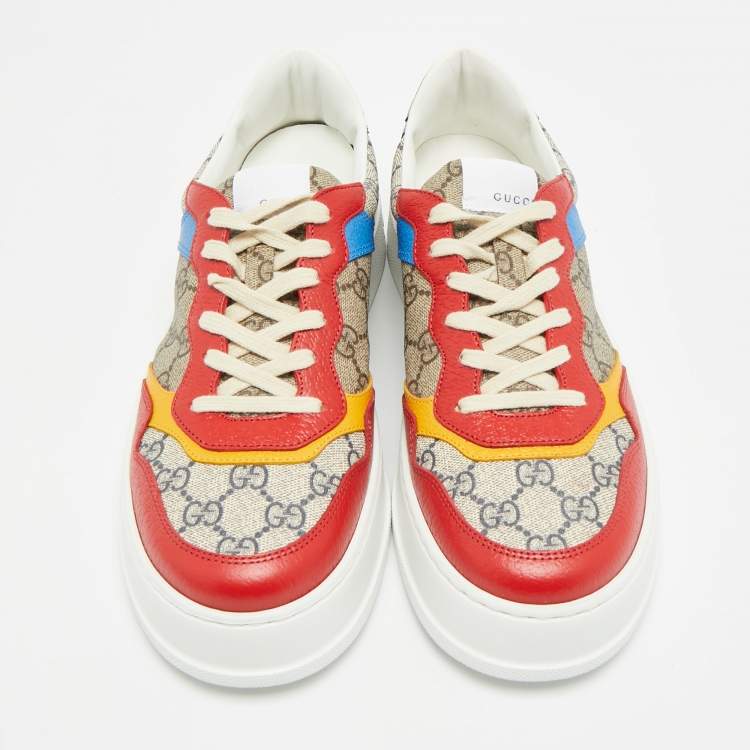 Pre Owned Gucci Chunky B Size 42.5 Multicolor Coated Canvas and Leather Low Top Sneakers
