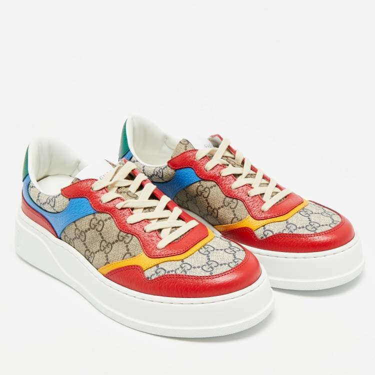 Pre Owned Gucci Chunky B Size 42.5 Multicolor Coated Canvas and Leather Low Top Sneakers