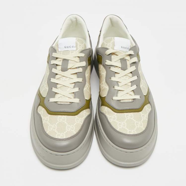 Pre Owned Gucci Chunky B Size 45 Tricolor GG Canvas and Leather Low Top Sneakers