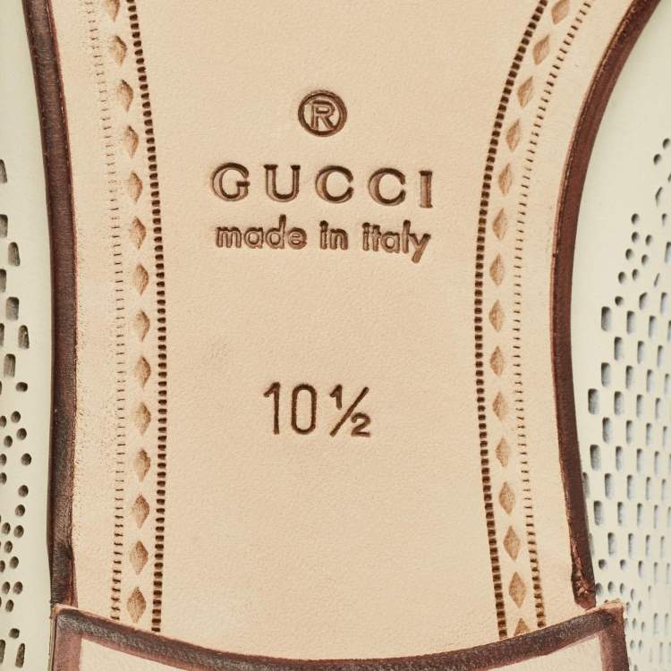 Pre Owned Gucci 1953 Horsebit Size 44.5 Off White GG Perforated Leather Loafers
