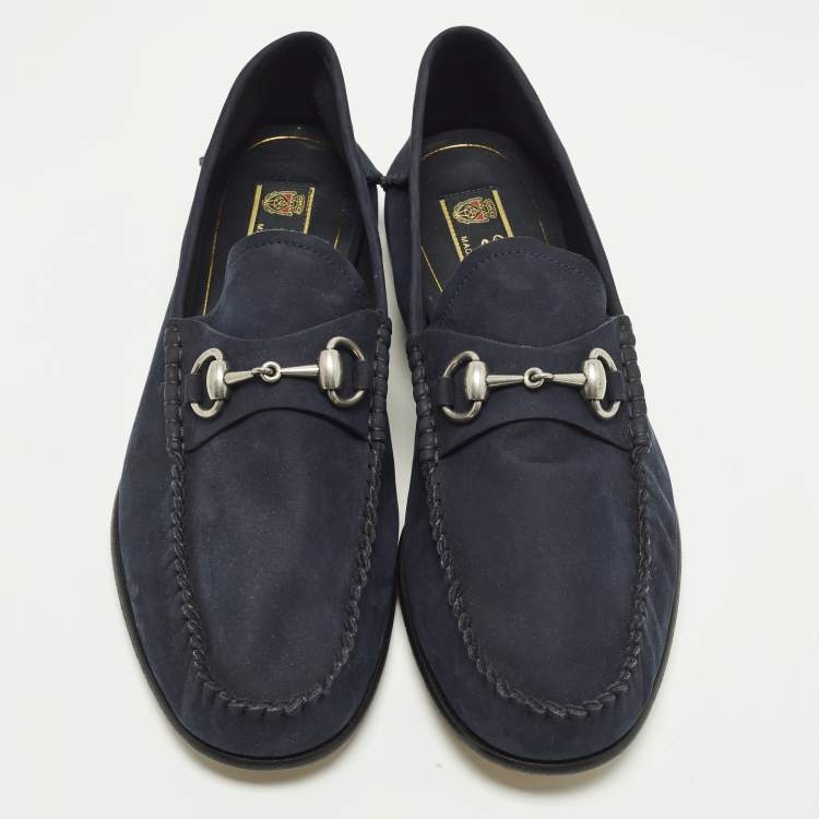 Pre Owned Gucci 1953 Horsebit Size 42.5 Navy Blue Suede Foldable Loafers