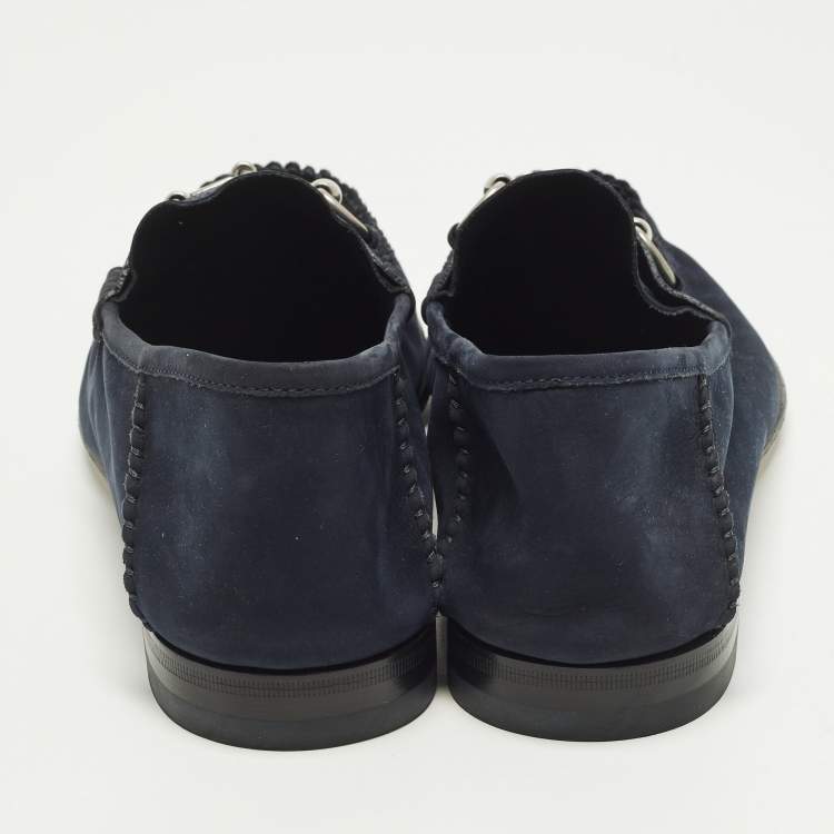 Pre Owned Gucci 1953 Horsebit Size 42.5 Navy Blue Suede Foldable Loafers