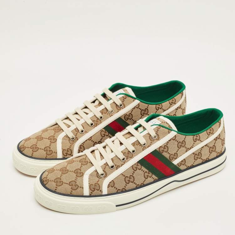 Pre Owned Gucci Tennis 1977 Size 46 Beige/Brown GG Canvas Low Top Sneakers