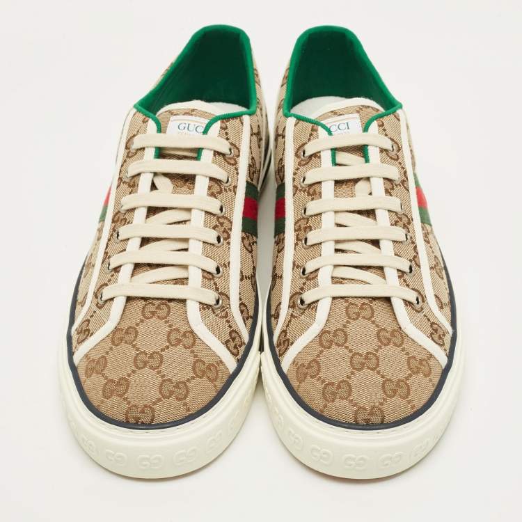 Pre Owned Gucci Tennis 1977 Size 46 Beige/Brown GG Canvas Low Top Sneakers