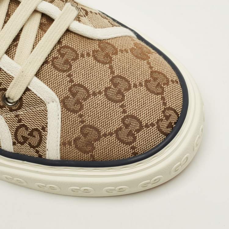 Pre Owned Gucci Tennis 1977 Size 46 Beige/Brown GG Canvas Low Top Sneakers