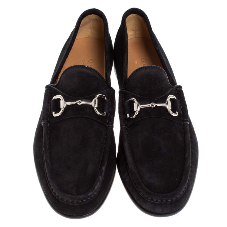 Pre Owned Gucci Black Suede Horsebit Slip On Loafers Size 40