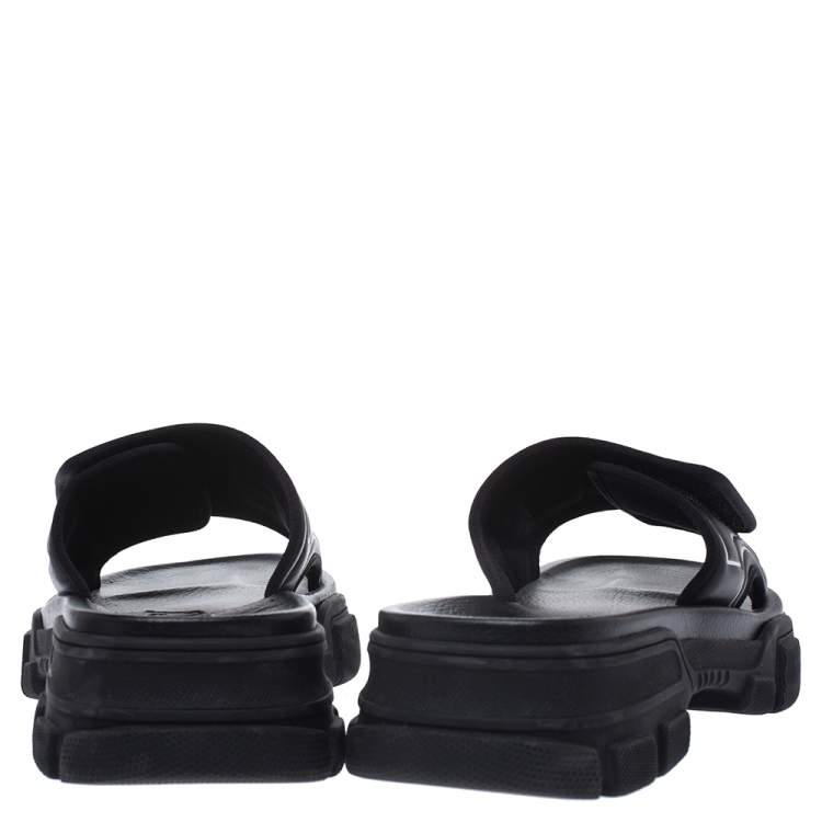 Pre Owned Gucci Black Leather Logo Slide Sandals Size 41