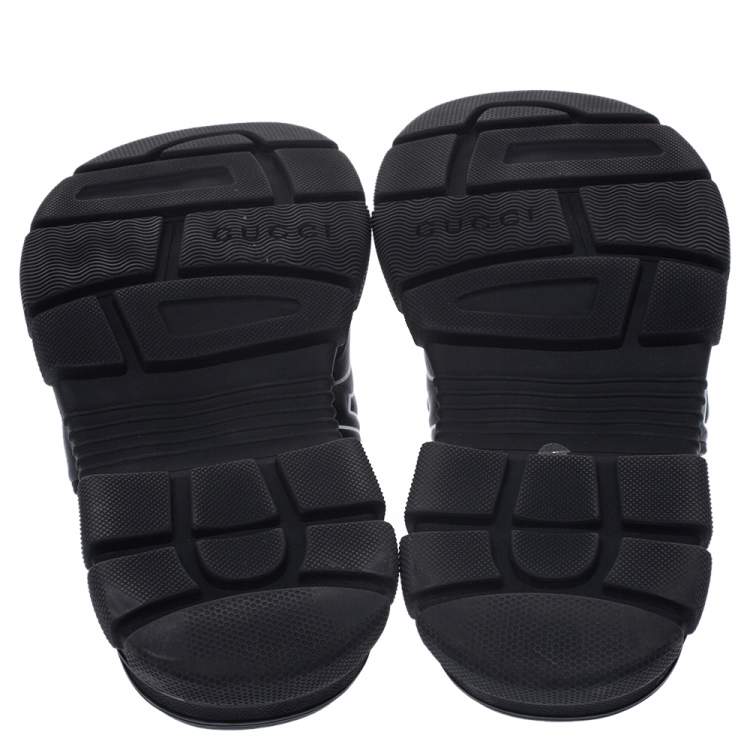 Pre Owned Gucci Black Leather Logo Slide Sandals Size 41
