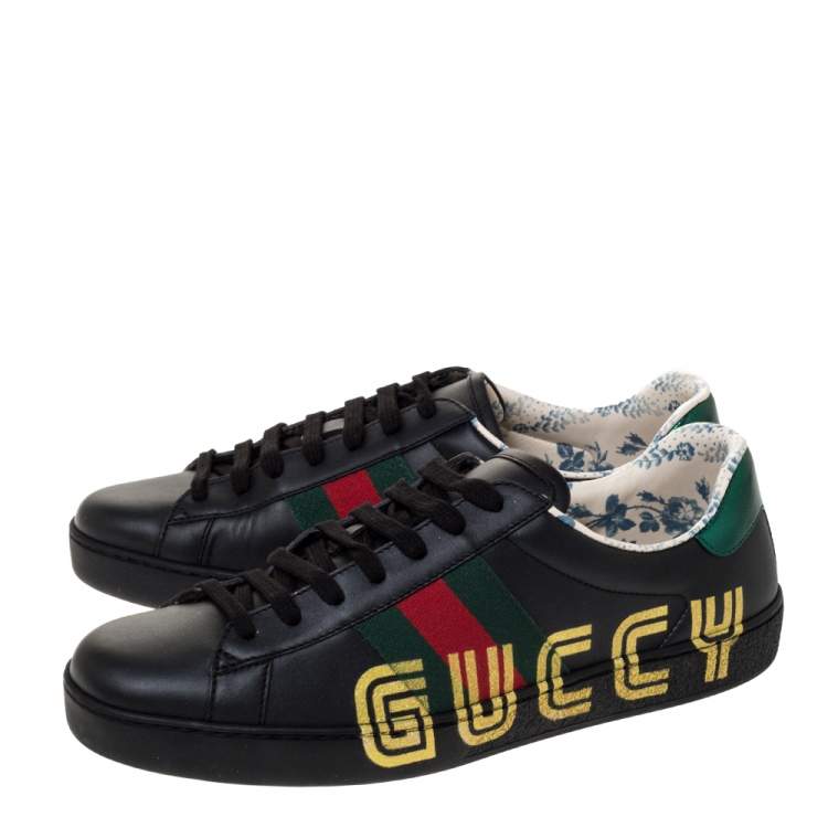Pre Owned Gucci Black Leather Ace Low Top Sneakers Size 41.5
