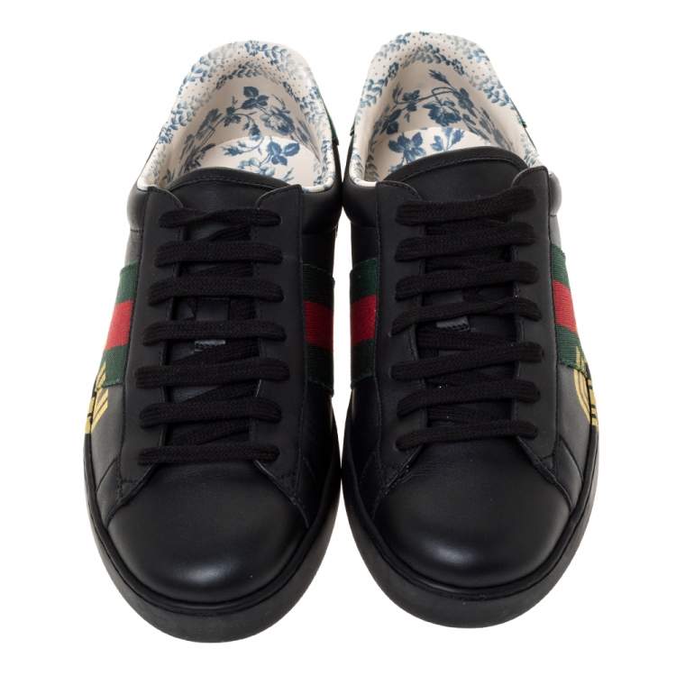 Pre Owned Gucci Black Leather Ace Low Top Sneakers Size 41.5