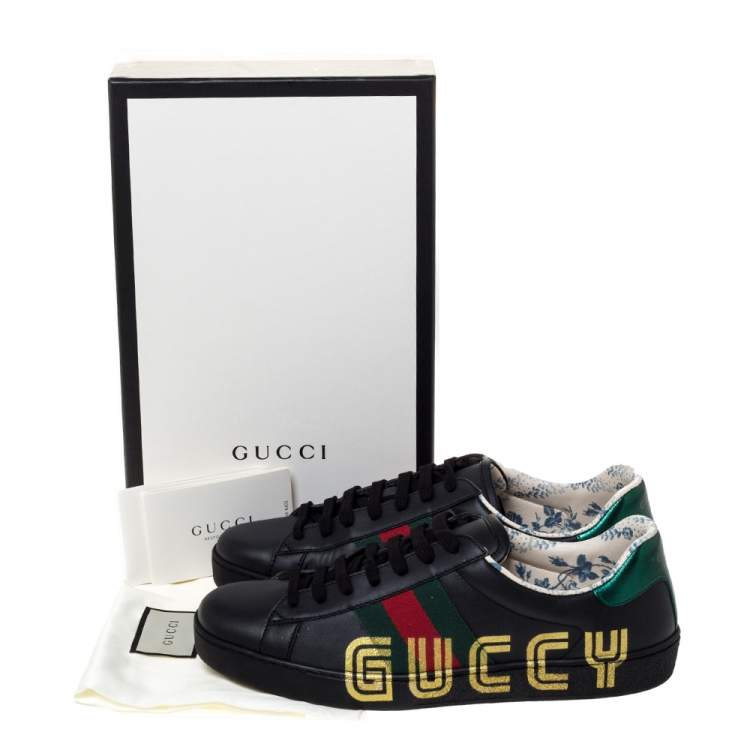 Pre Owned Gucci Black Leather Ace Low Top Sneakers Size 41.5