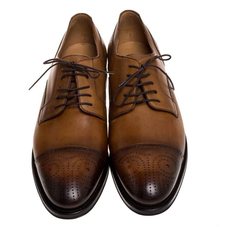 Pre Owned Gucci Brown Leather Brogue Detail Lace Up Derby Size 44