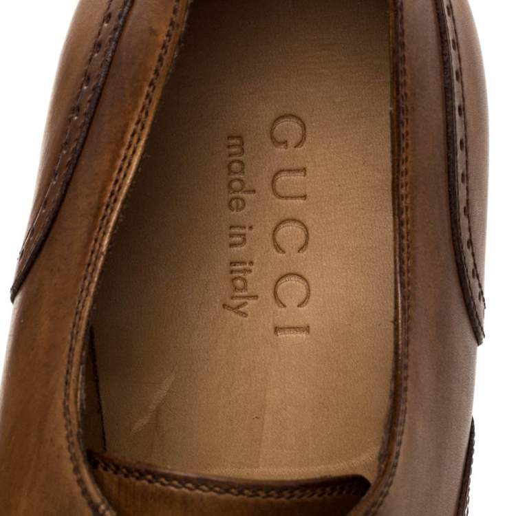 Pre Owned Gucci Brown Leather Brogue Detail Lace Up Derby Size 44