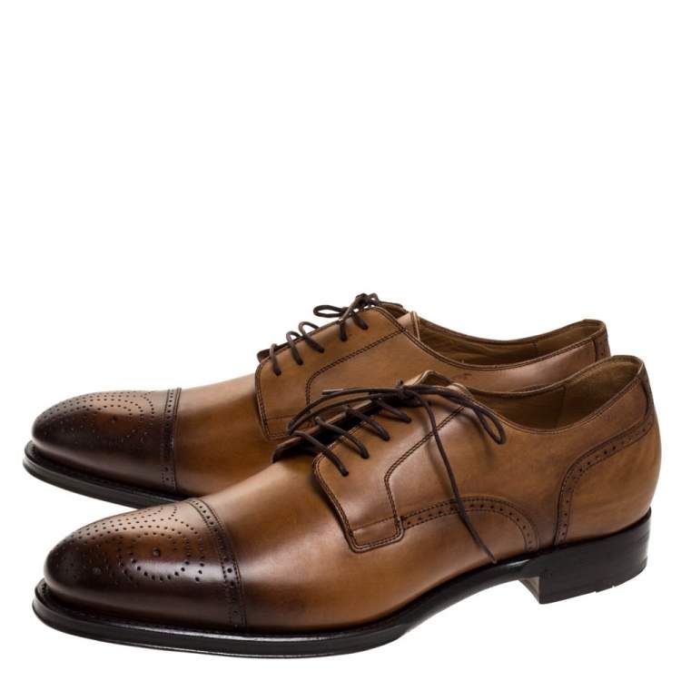 Pre Owned Gucci Brown Leather Brogue Detail Lace Up Derby Size 44