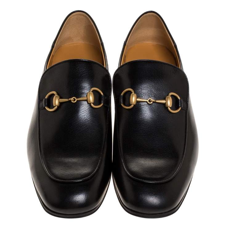 Pre Owned Gucci Black Leather Jordaan Horsebit Slip On Loafers Size 44