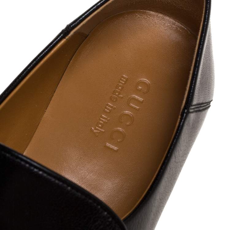 Pre Owned Gucci Black Leather Jordaan Horsebit Slip On Loafers Size 44