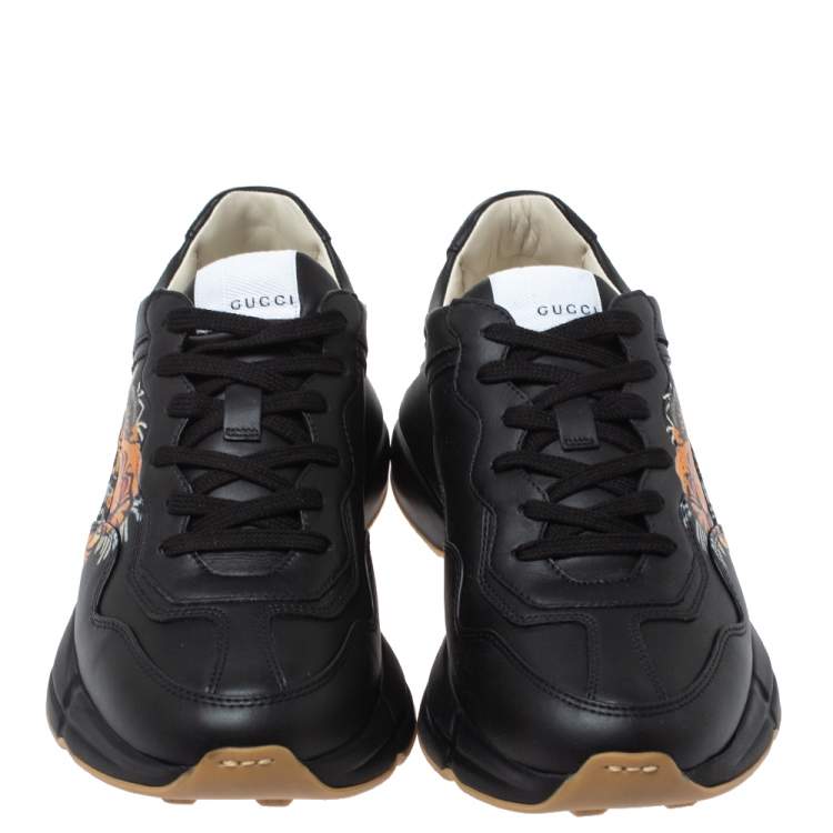 Pre Owned Gucci Black Leather Tiger Rhyton Low Top Sneakers Size 40